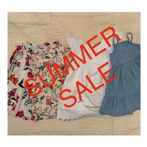 Toddler Dresses (4) 24m-2T  2 Multi Floral 1 white 1 blue Jean